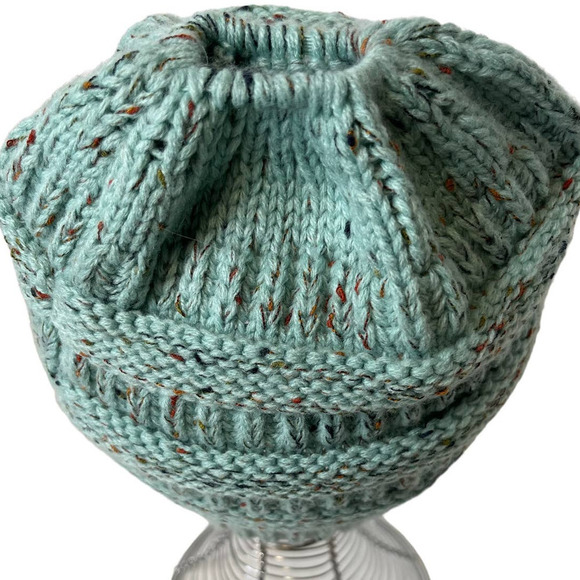 CC Beanie Flecked Tail Messy Bun Beanie Hat - Picture 6 of 7